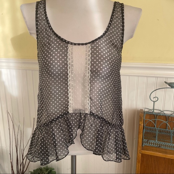 Band of Gypsies Tops - Band of Gypsies XS polka dot and lace tunic with peplum hem